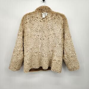 Coldwater Creek Petite Reversible Faux Suede Faux Fur Zip up Jacket Women's PM